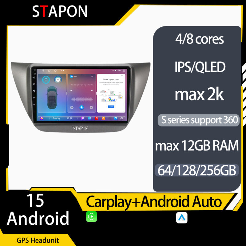STAPON 9inch for mitsubishi lancer 2006-2010 android16 64 128 256GB 2k QLED IPS OCTA CORE voice command DSP 4G LTE carplay android auto 360camera car stereo android HEADUNIT plug play WiFi Bluetooth GPS