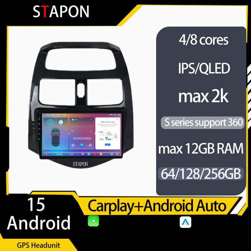 STAPON 9inch for Chevrolet spark 2011-2015 android16 64 128 256GB QLED IPS voice command carplay android auto 4G DSP 360camera car stereo android HEADUNIT WiFi Bluetooth GPS