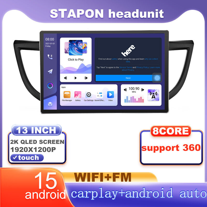 STAPON 13inch 6+64G for honda crv 2012-2016 android16 1920x1200p 2k screen carplay android auto OCTA CORE support 360camera car android headunit car android stereo WiFi Bluetooth 5.0 GPS FM rear view S133
