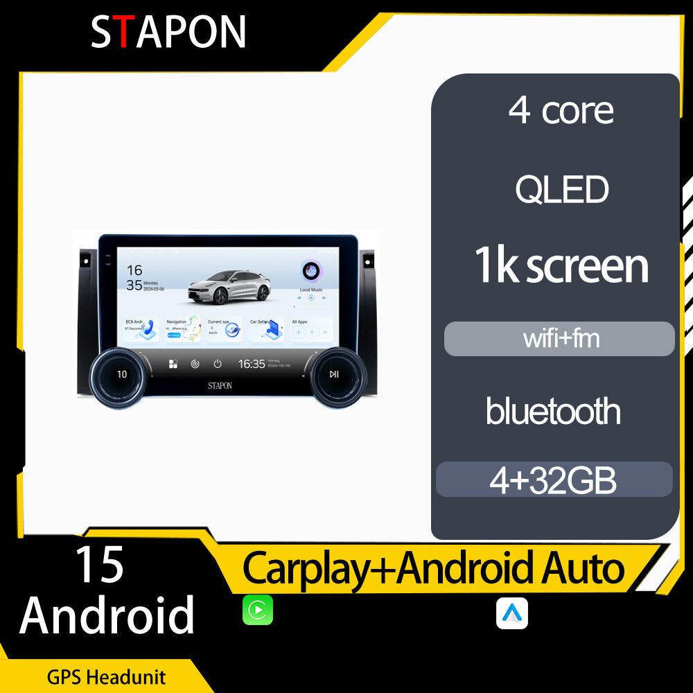 STAPON 10.5inch 4+32GB for bmw e39 android16 carplay android auto 2.5D qled 1k SCREEN quad CORE car android head unit stereo WiFi Bluetooth GPS FM rear view S105