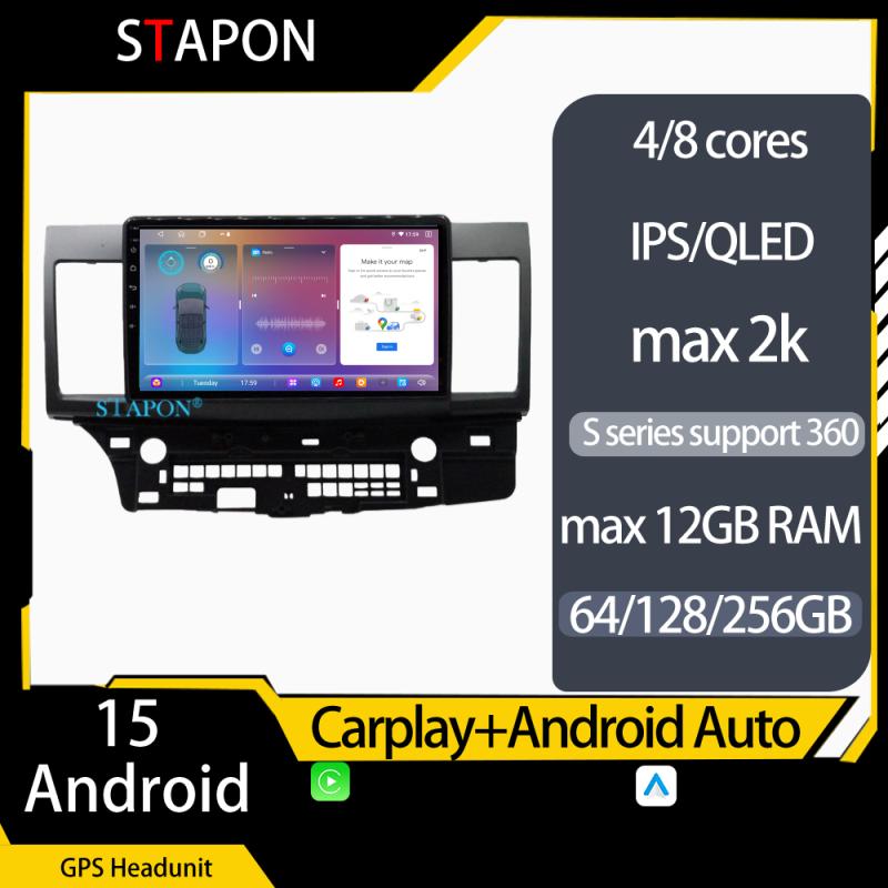STAPON 10inch for Mitsubishi lancer ex android16 64 128 256GB 2k QLED IPS voice command carplay android auto  OCTA CORE DSP 4G LTE 360camera dashcam car stereo android head unit plug play multimedia player WiFi Bluetooth GPS rear view