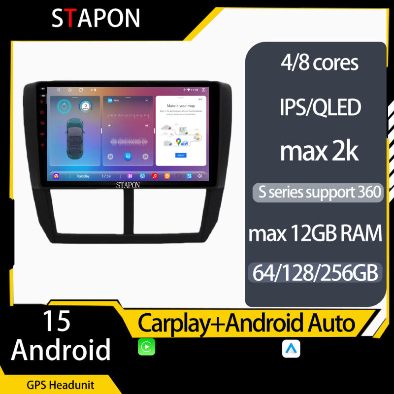 STAPON 9inch for subaru forester 2008-2012 android16 64 128 256GB QLED OCTA CORE DSP 4G LTE carplay android auto 360camera car stereo navigation HEAD UNIT plug play WiFi Bluetooth GPS rear view