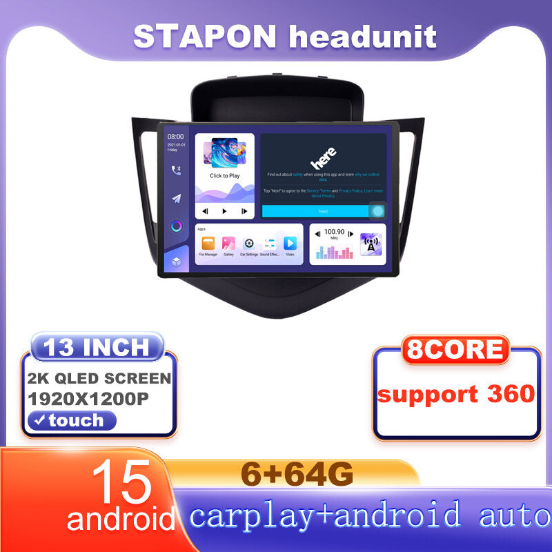 STAPON 13inch 6+64G for chevrolet cruze 2009-2013 android16 1920x1200p 2k screen carplay android auto OCTA CORE support 360camera car android headunit car android stereo WiFi Bluetooth 5.0 GPS FM rear view S133