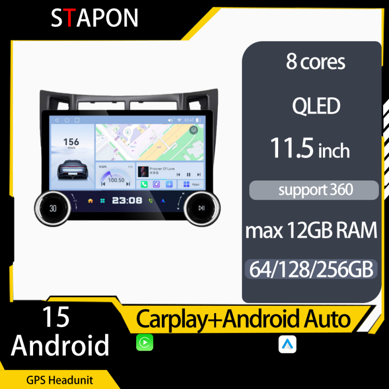 STAPON 11.5inch 64GB 128GB for yaris 2008-2011 android16 2k 1920x1200p screen carplay android auto 2.5D qled SCREEN quad CORE car android headunit car android stereo WiFi Bluetooth 5.0 GPS FM rear view S115