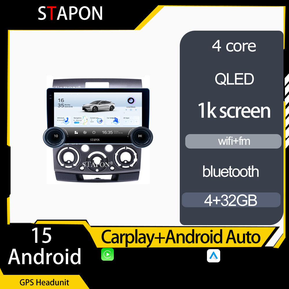 STAPON 10.5inch 4+32GB for ford everest 2006-2015 android16 carplay android auto 2.5D qled 1k SCREEN quad CORE car android head unit stereo WiFi Bluetooth GPS FM rear view S105