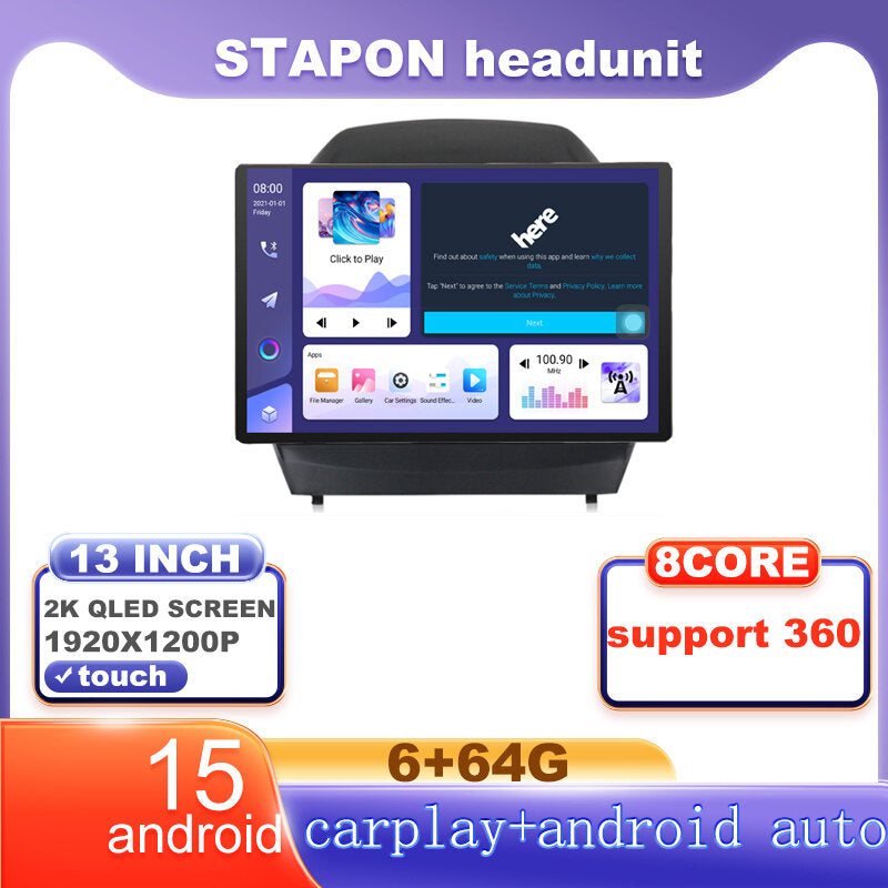 STAPON 13inch 6+64G for hyundai tucson ix35 2009-2015 android16 1920x1200p 2k screen carplay android auto OCTA CORE support 360camera car android headunit car android stereo WiFi Bluetooth 5.0 GPS FM rear view S133