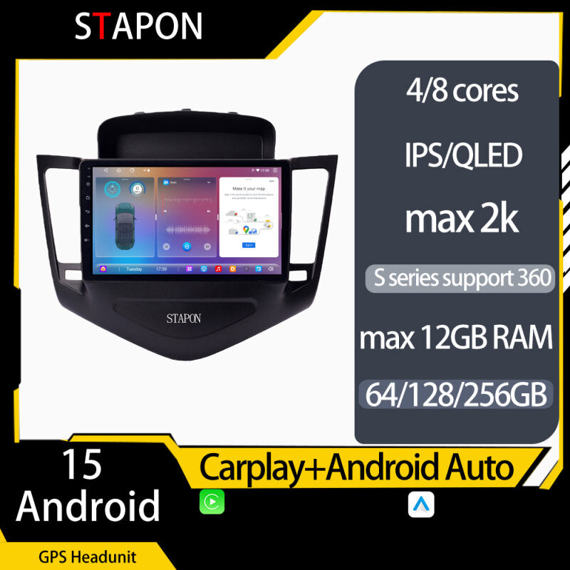 STAPON 9inch for Chevrolet Cruze 2009-2013 android16 64 128 256GB QLED IPS voice command carplay android auto OCTA CORE DSP 4G lte 360camera car stereo android HEADUNIT plug play