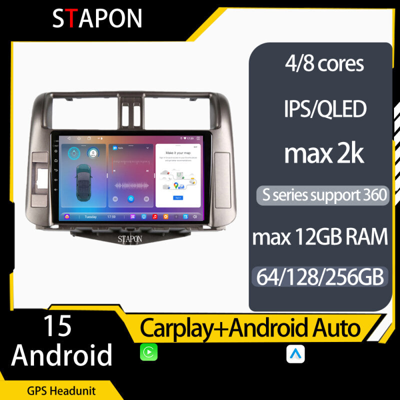 STAPON 9inch for toyota prado 2010-2013 android16 64 128 256GB RAM QLED IPS voice command carplay android auto OCTA CORE DSP 4G lte 360camera dashcam car stereo android HEAD UNIT plug play WiFi Bluetooth GPS FM AM