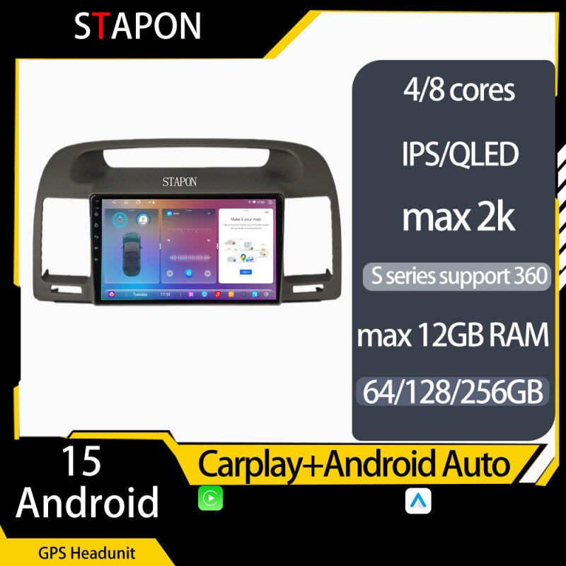 STAPON 9inch for TOYOTA camry 2002-2005 android16 64 128 256GB QLED IPS OCTA CORE DSP 4G LTE carplay android auto 360camera dashcam car stereo android HEAD UNIT plug play WiFi Bluetooth GPS