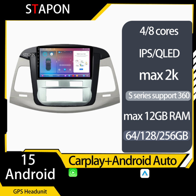 STAPON 9inch FOR Toyota innova 2006-2011 64 128 256GB android16 2k QLED IPS voice command OCTA CORE carplay android auto DSP 4G LTE 360camera dashcam Automatic air car stereo android HEAD UNIT WiFi GPS FM AM