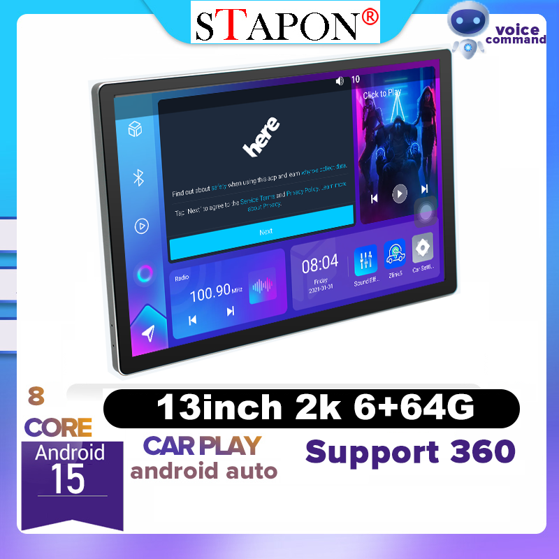 STAPON 13inch 6+64G android16 1920x1200p 2k screen carplay android auto OCTA CORE support 360camera car android headunit car android stereo WiFi Bluetooth 5.0 GPS FM rear view S13