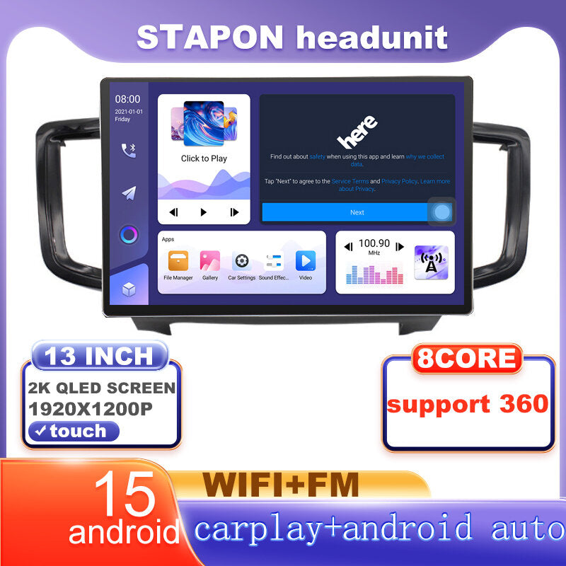 STAPON 13inch 6+64G for honda odyssey 2015-2020 android16 1920x1200p 2k screen carplay android auto OCTA CORE support 360camera car android headunit car android stereo WiFi Bluetooth 5.0 GPS FM rear view S133