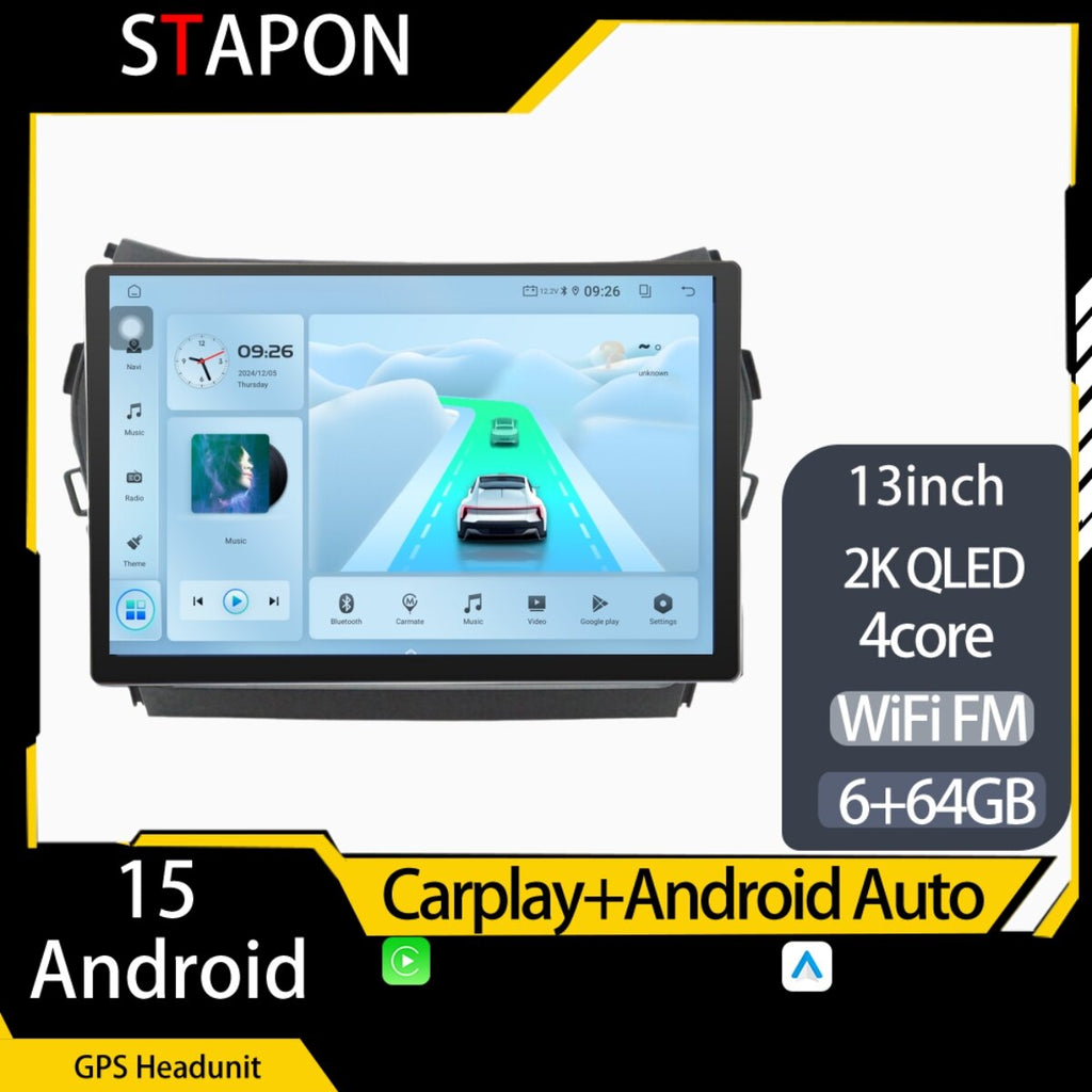 STAPON 13inch 64GB 128GB for ix45 santafe 2013-2016 Android15 2k 1920x1200p screen carplay android auto 2.5D qled SCREEN quad CORE car android headunit car android stereo WiFi Bluetooth 5.0 GPS FM rear view S132