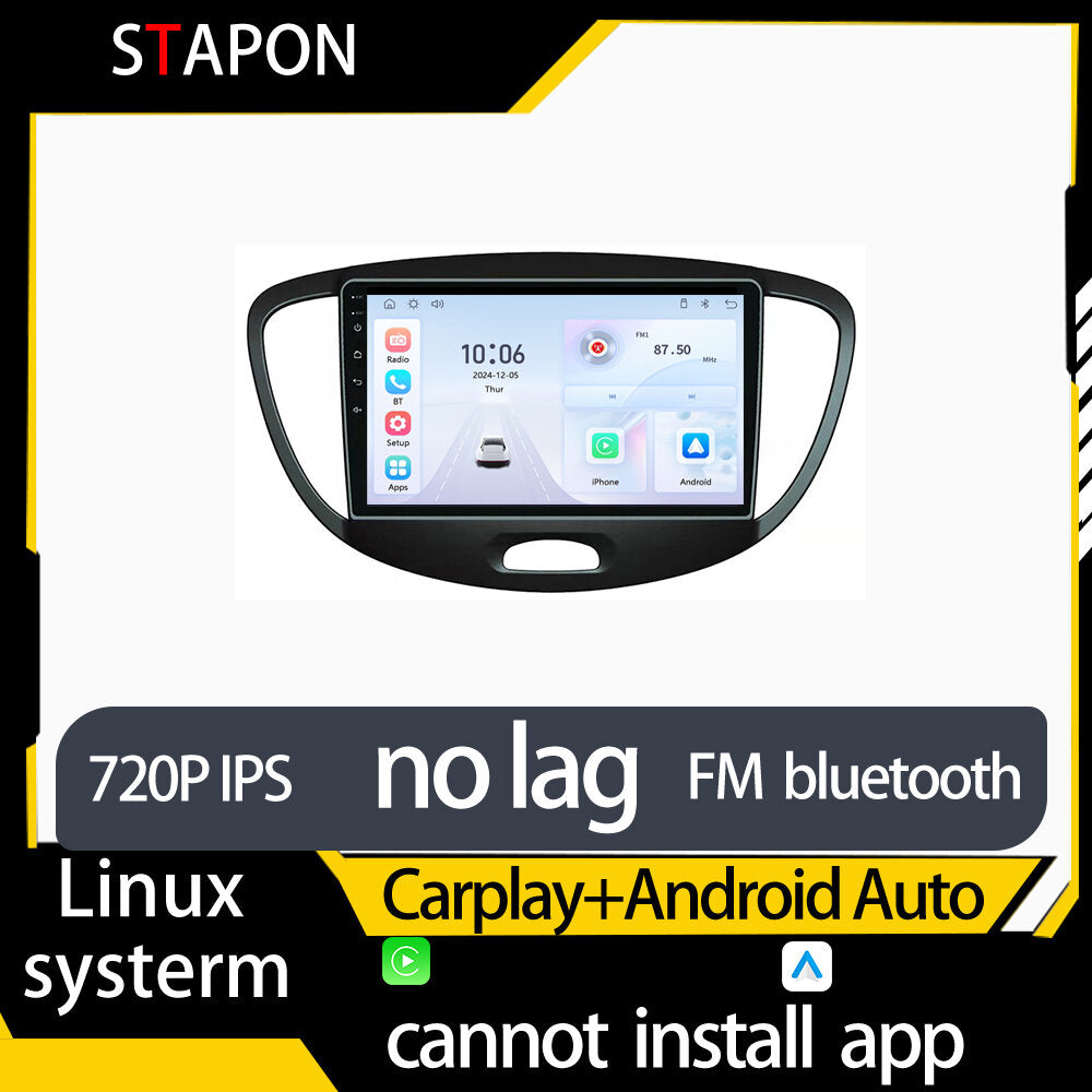 STAPON 9inch for hyundai i10 2008-2013 linux mp5 with carplay android auto fm 1280x720p ips screen mirror link touch screen steering control L5