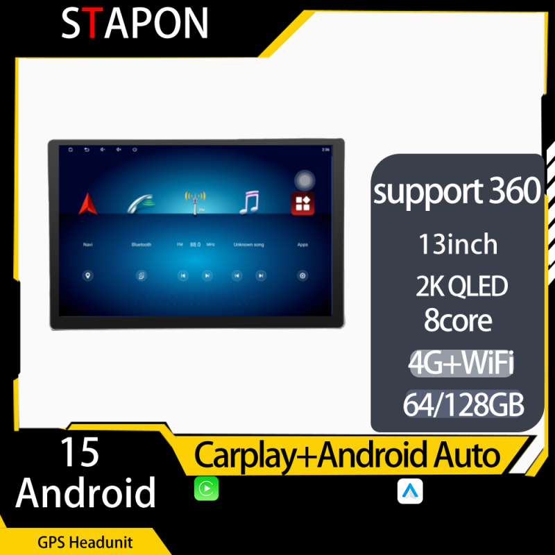 STAPON 13inch 64GB 128GB for hiace 2010-2018 android16 1920x1200p 2k screen carplay android auto OCTA CORE support 360camera car android headunit car android stereo WiFi Bluetooth 5.0 GPS FM rear view S133