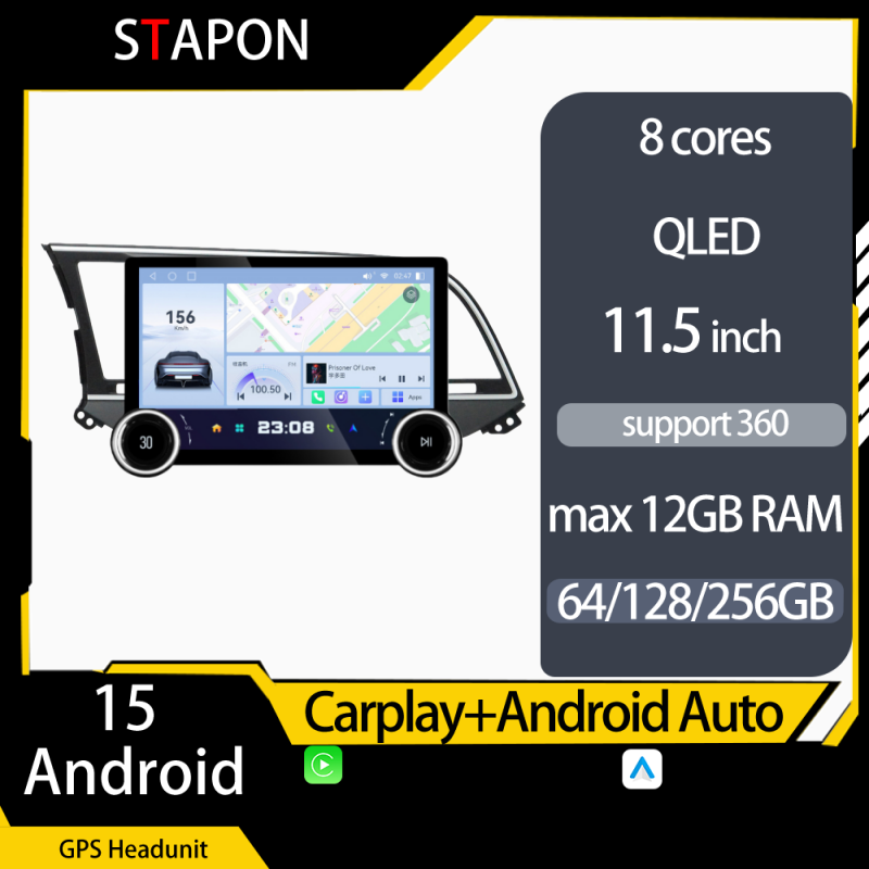STAPON 11.5inch 64GB 128GB for hyundai elantra android16 1920x1200p 2k screen carplay android auto 8CORE support 360camera car android headunit stereo 4g WiFi Bluetooth 5.0 GPS am FM rear view S115