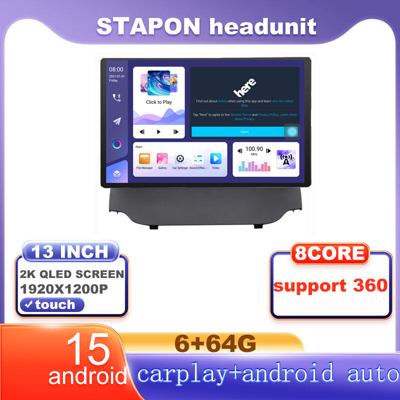 STAPON 13inch 6+64G for ford ecosport 2013-2017 android16 1920x1200p 2k screen carplay android auto OCTA CORE support 360camera car android headunit car android stereo WiFi Bluetooth 5.0 GPS FM rear view S133