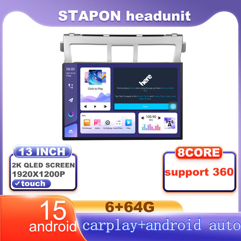 STAPON 13inch 6+64G for toyota vios 2008-2013 android16 1920x1200p 2k screen carplay android auto OCTA CORE support 360camera car android headunit car android stereo WiFi Bluetooth 5.0 GPS FM rear view S133
