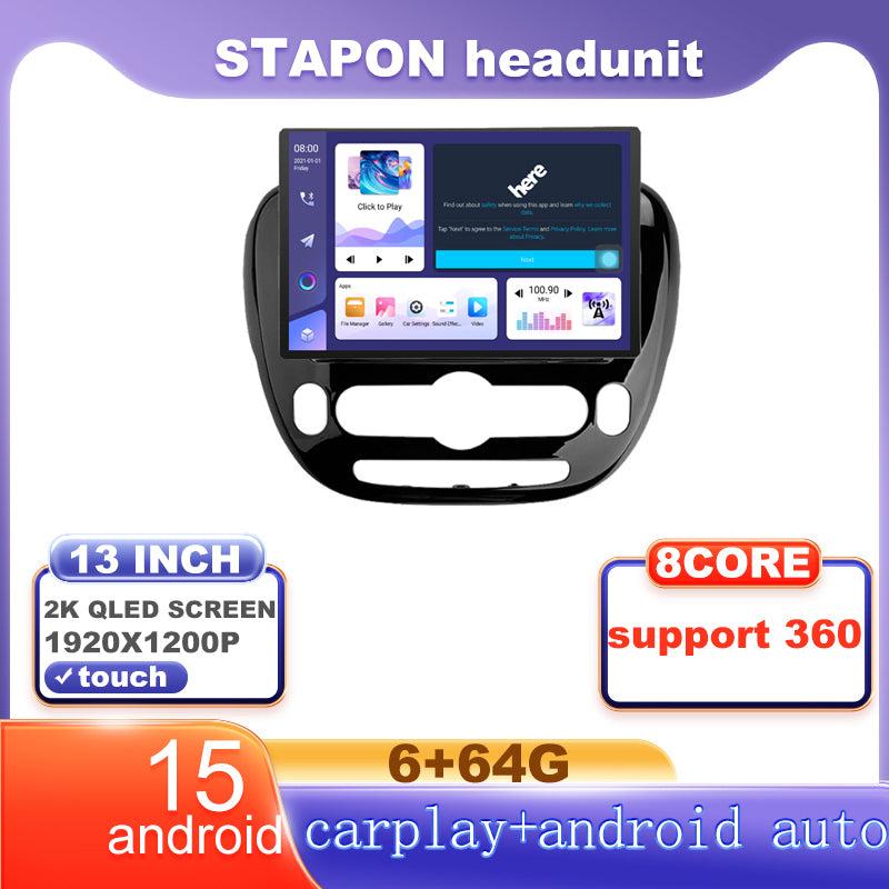 STAPON 13inch 6+64G for kia soul 2014-2018 android16 1920x1200p 2k screen carplay android auto OCTA CORE support 360camera car android headunit car android stereo WiFi Bluetooth 5.0 GPS FM rear view S133