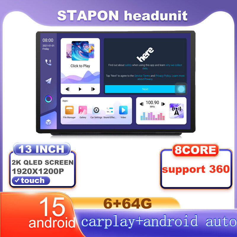 STAPON 13inch 6+64G for hyundai starex h1 2005-2016 android16 1920x1200p 2k screen carplay android auto OCTA CORE support 360camera car android headunit car android stereo WiFi Bluetooth 5.0 GPS FM rear view S133