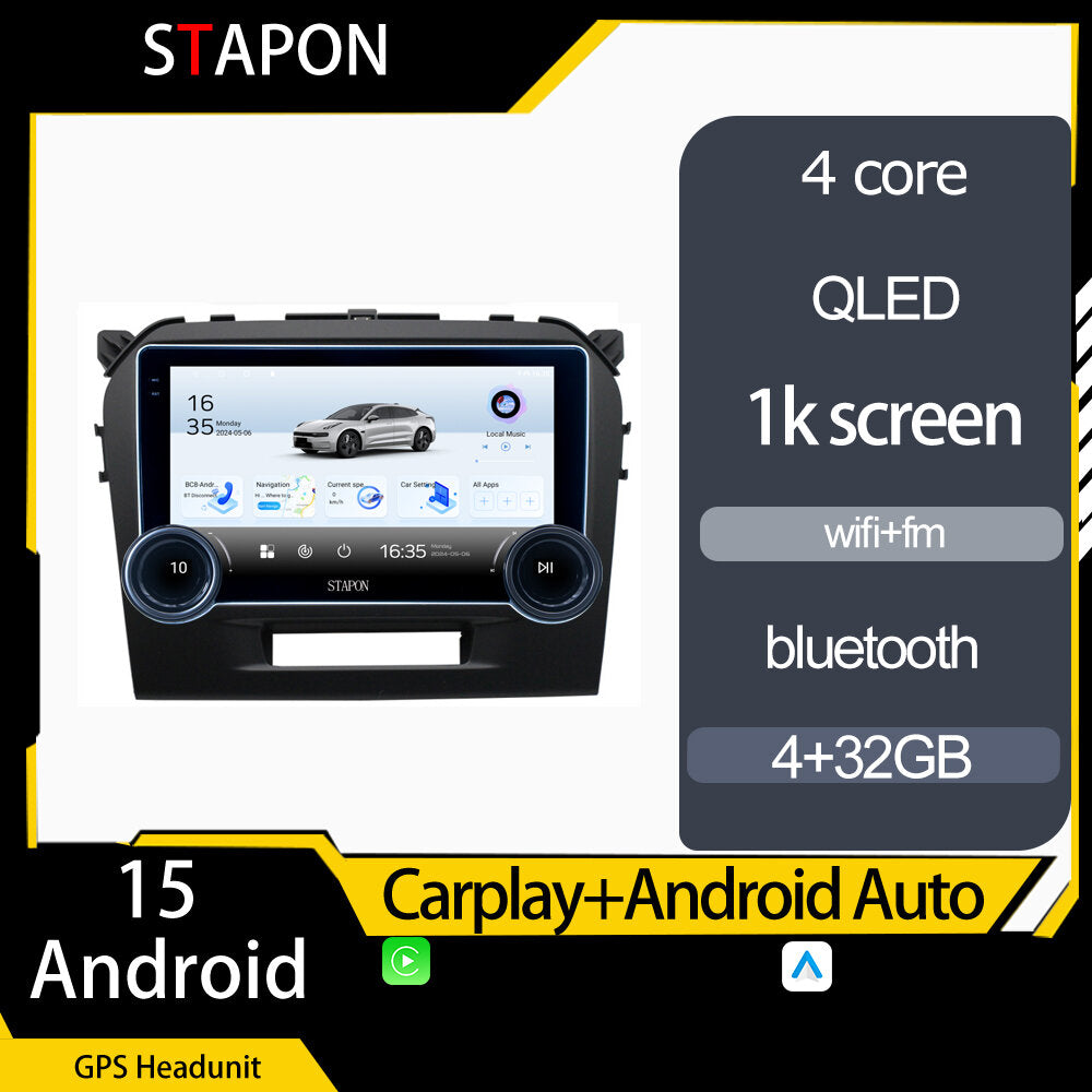 STAPON 10.5inch 4+32GB for suzuki vitara 2015-2023 android16 carplay android auto 2.5D qled 1k SCREEN quad CORE car android head unit stereo WiFi Bluetooth GPS FM rear view S105