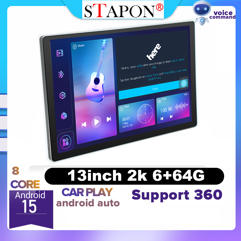 STAPON 13inch 6+64G android16 1920x1200p 2k screen carplay android auto OCTA CORE support 360camera car android headunit car android stereo WiFi Bluetooth 5.0 GPS FM S13