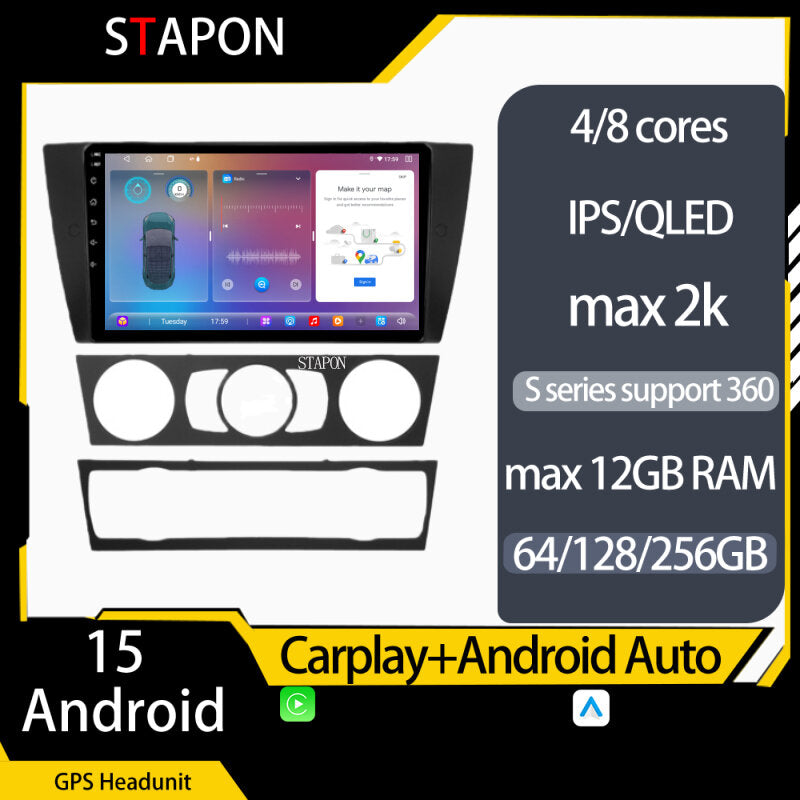 STAPON 9inch for BMW E90 E91 E92 E932005-2012 android16 64 128 256GB 2k QLED IPS voice command OCTA CORE DSP carplay android auto 4G LTE 360camera dashcam car stereo android HEAD UNIT plug play WiFi Bluetooth GPS