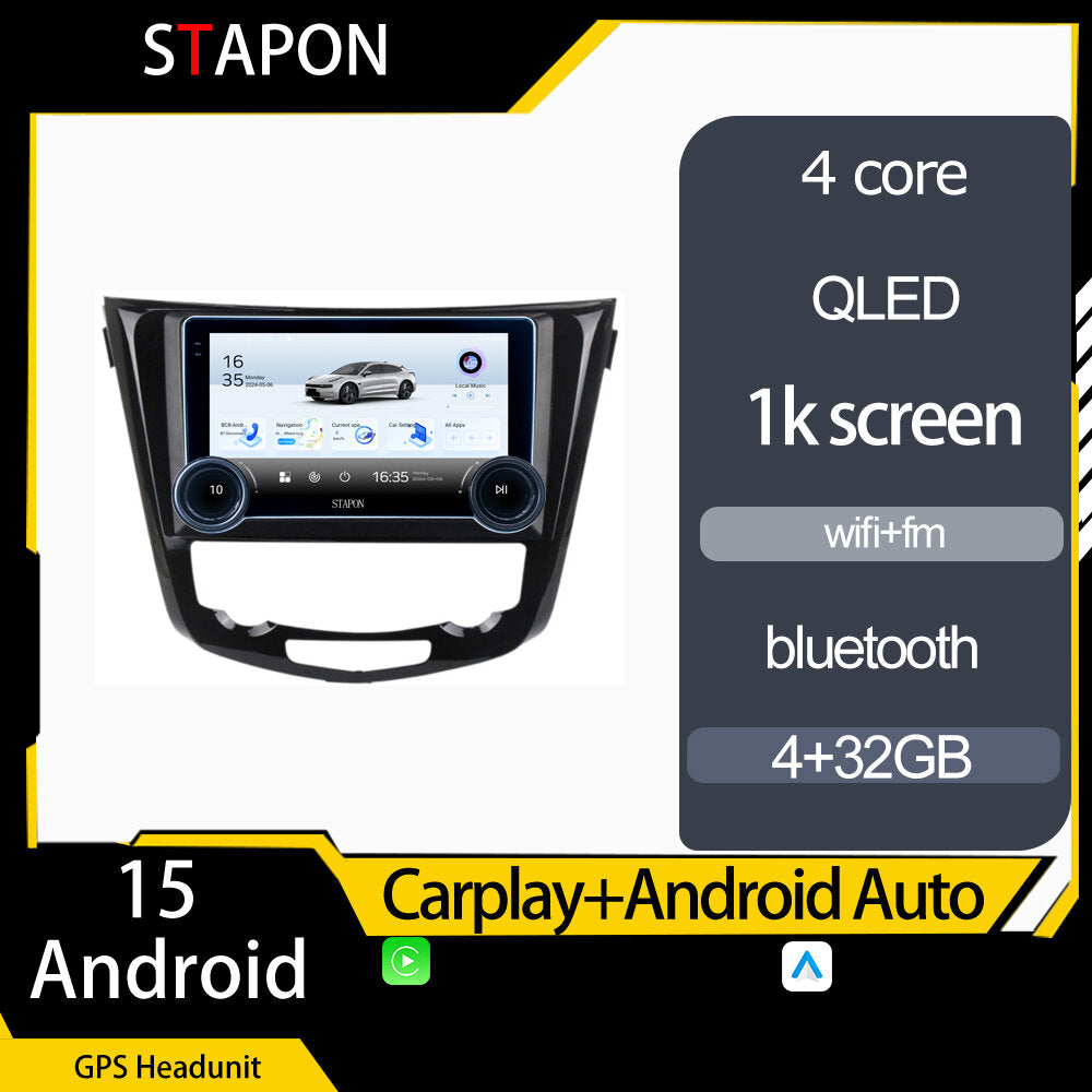 STAPON 10.5inch 4+32GB for nissan xtrail 2013-2020 android16 carplay android auto 2.5D qled 1k SCREEN quad CORE car android head unit stereo WiFi Bluetooth GPS FM rear view S105