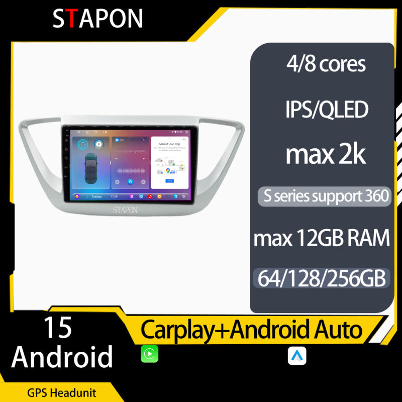 STAPON 9inch for Hyundai accent 2019-2024 Android16 64 128 256GB QLED IPS carplay android auto OCTA CORE DSP 4G lte 360camera dashcam car stereo android HEAD UNIT plug play WiFi Bluetooth GPS FM AM rear view