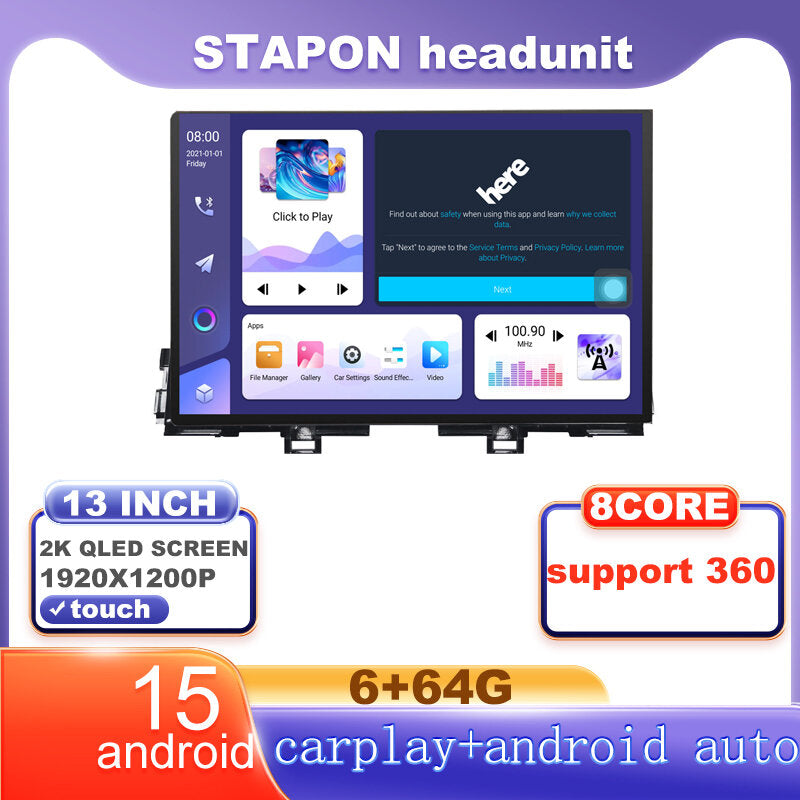 STAPON 13inch 6+64G for kia picanto 2018-2025 android16 1920x1200p 2k screen carplay android auto OCTA CORE support 360camera car android headunit car android stereo WiFi Bluetooth 5.0 GPS FM rear view S133