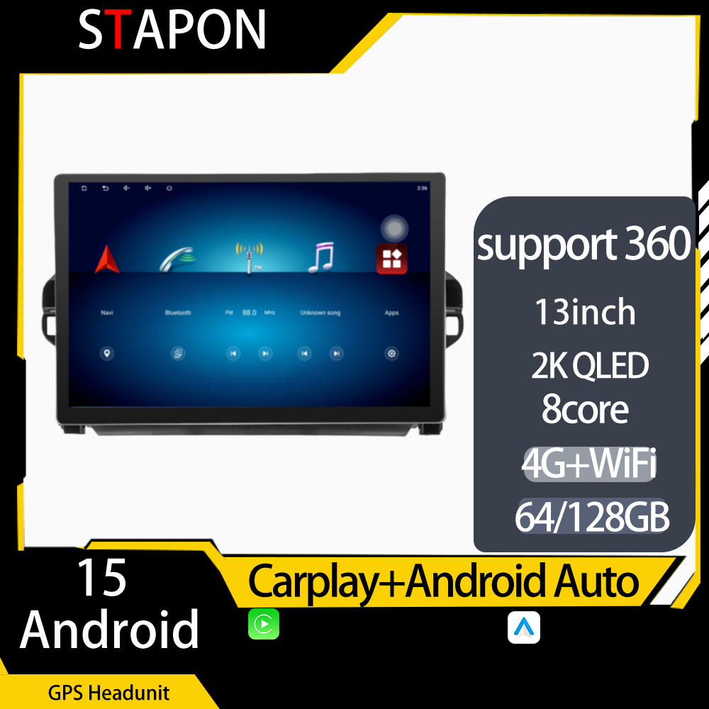 STAPON 13inch 64GB 128GB for fortuner 2016-2019 android16 1920x1200p 2k screen carplay android auto OCTA CORE support 360camera car android headunit car android stereo WiFi Bluetooth 5.0 GPS FM rear view S133