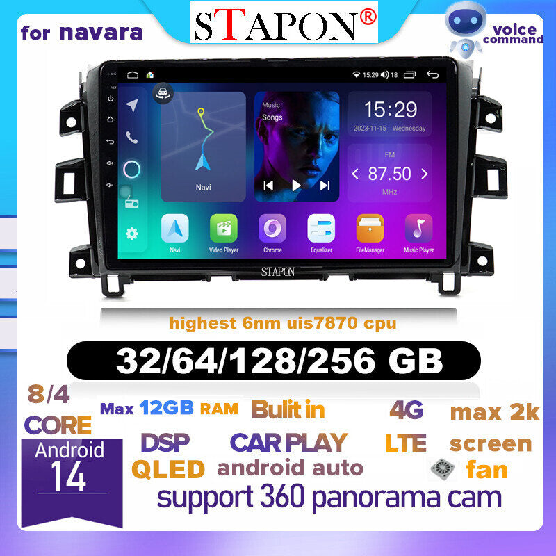 STAPON 10inch for Nissan Navara Terra 2011-2023 NP300 Android16 32 64 128 256GB 2K QLED IPS carplay android auto OCTA CORE DSP 4G lte 360CAMERA dashcam car stereo HEAD UNIT plug play WiFi Bluetooth GPS rear view