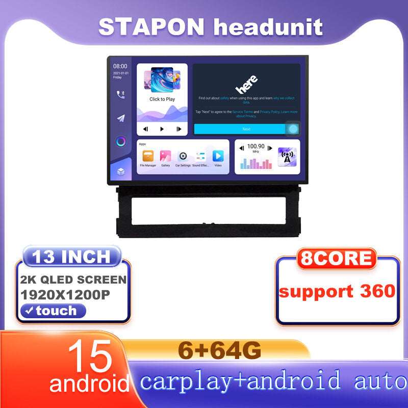 STAPON 13inch 6+64G for toyota land cruiser 2016-2019 android16 1920x1200p 2k screen carplay android auto OCTA CORE support 360camera car android headunit car android stereo WiFi Bluetooth 5.0 GPS FM rear view S133