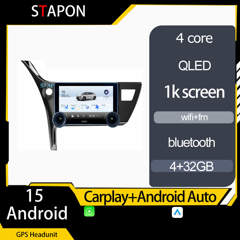 STAPON 10.5inch 4+32GB for toyota corolla 2017-2019 android16 carplay android auto 2.5D qled 1k SCREEN quad CORE car android head unit stereo WiFi Bluetooth GPS FM rear view S105