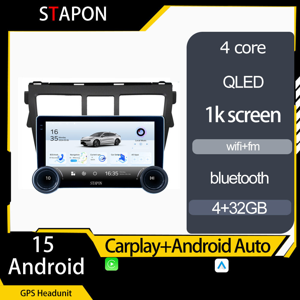 STAPON 10.5inch 4+32GB for toyota vios 2008-2013 android16 carplay android auto 2.5D qled 1k SCREEN quad CORE car android head unit stereo WiFi Bluetooth GPS FM rear view S105
