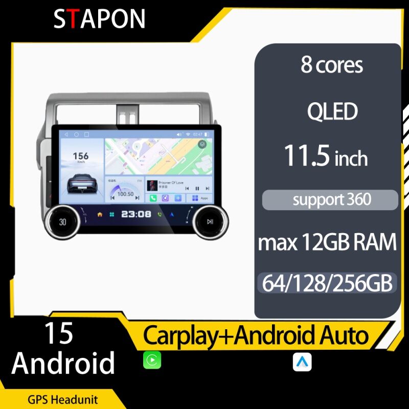 STAPON 11.5inch 64GB 128GB for toyota land cruiser prado 2013-2017 android16 1920x1200p 2k screen carplay android auto 8CORE support 360camera car android headunit stereo 4g WiFi Bluetooth 5.0 GPS am FM rear view S115