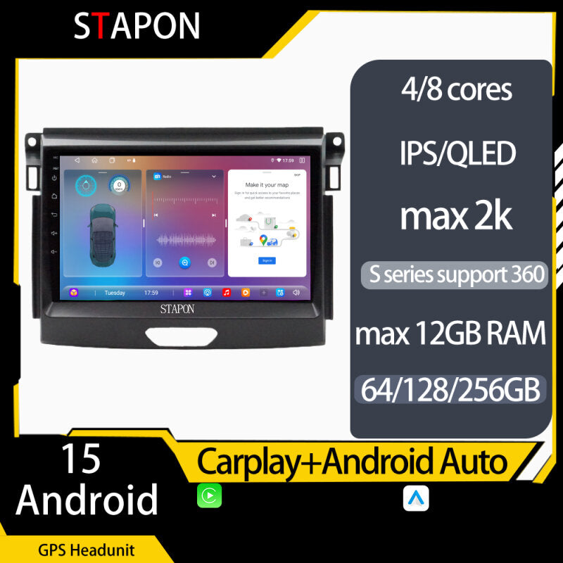 STAPON 9inch for FORD Ranger everest 2016-2023 Android16 64 128 256GB 2k QLED IPS voice command carplay android auto OCTA CORE DSP 4G LTE 360camera dash cam car stereo android HEAD UNIT plug play WiFi GPS FM AM