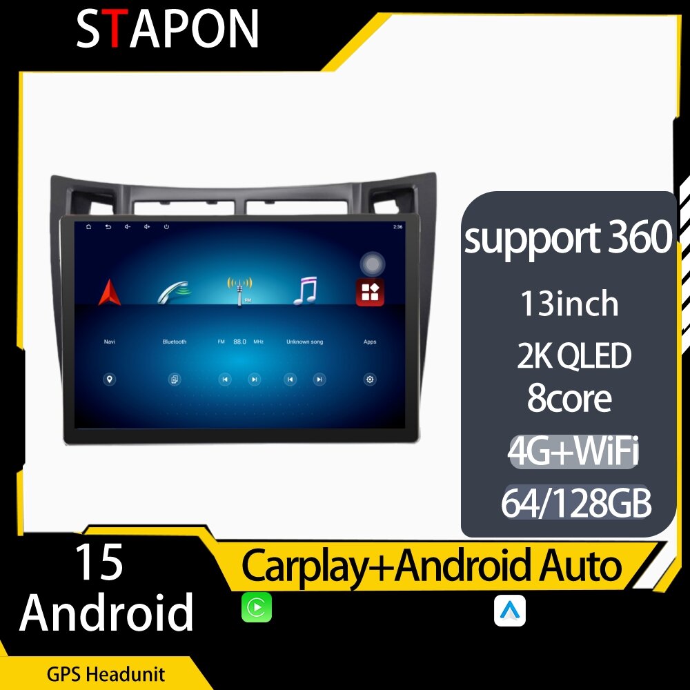 STAPON 13inch 64GB 128GB for yaris 2008-2011 android16 1920x1200p 2k screen carplay android auto OCTA CORE support 360camera car android headunit car android stereo WiFi Bluetooth 5.0 GPS FM rear view S133