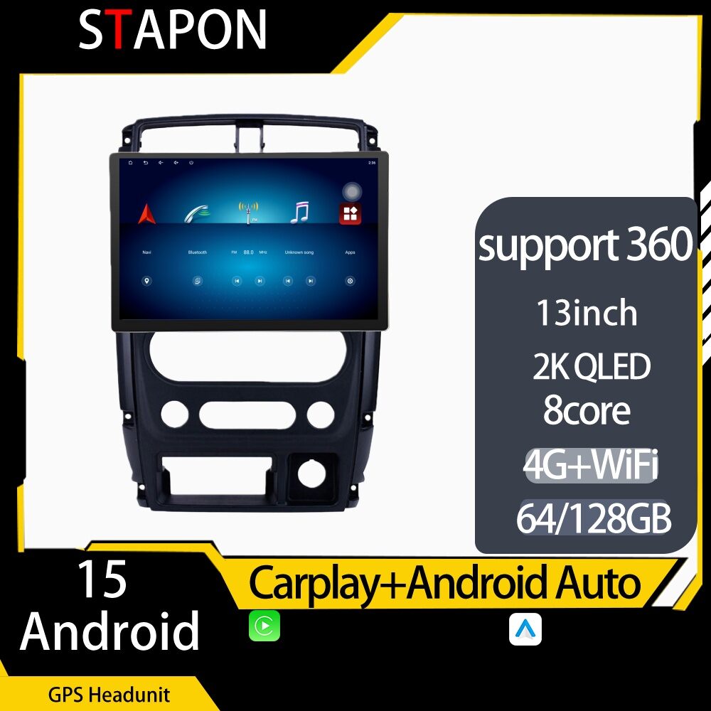 STAPON 13inch 64GB 128GB for jimny 2009-2018 android16 1920x1200p 2k screen carplay android auto OCTA CORE support 360camera car android headunit car android stereo WiFi Bluetooth 5.0 GPS FM rear view S133