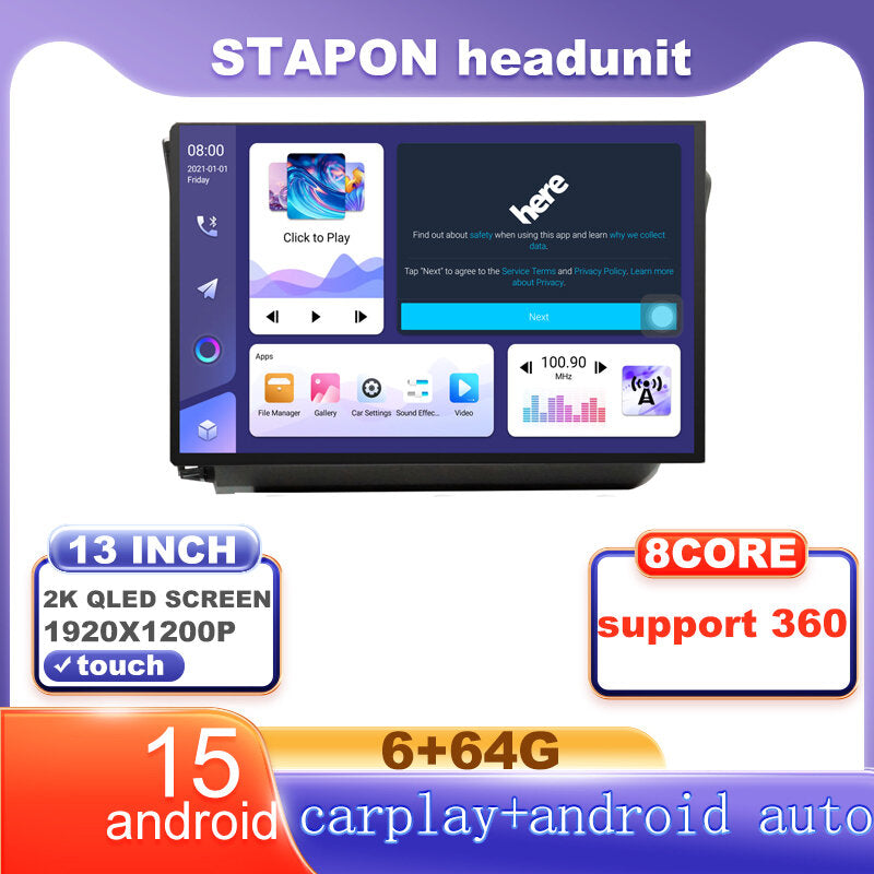 STAPON 13inch 6+64G for honda civic 2012-2015 android16 1920x1200p 2k screen carplay android auto OCTA CORE support 360camera car android headunit car android stereo WiFi Bluetooth 5.0 GPS FM rear view S133