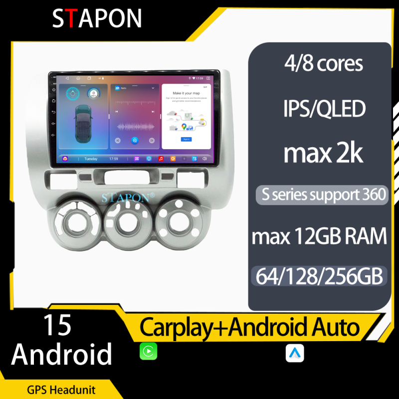 STAPON 9inch for honda idsi fit jazz 2004-2007 Android16 64 128 256GB QLED IPS voice command carplay android auto 4G LTE DSP 360camera dashcam car andriod stereo car android HEAD UNIT plug play multimedia player WiFi Bluetooth GPS rear view