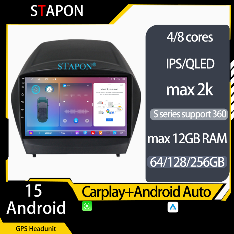 STAPON 9inch for Hyundai ix35 TUCSON 2009-2015 Android16 64 128 256GB QLED IPS carplay android auto OCTA CORE DSP 4G LTE 360camera dashcam car stereo navigation head unit plug and play with GPS Bluetooth