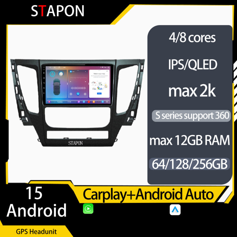 STAPON 9inch for Mitsubishi montero 2016-2019 android16 32 64 128 256GB 2k QLED IPS carplay android auto OCTA CORE DSP 4G LTE 360camera DASHCAM car stereo android head unit plug play navigation GPS Bluetooth