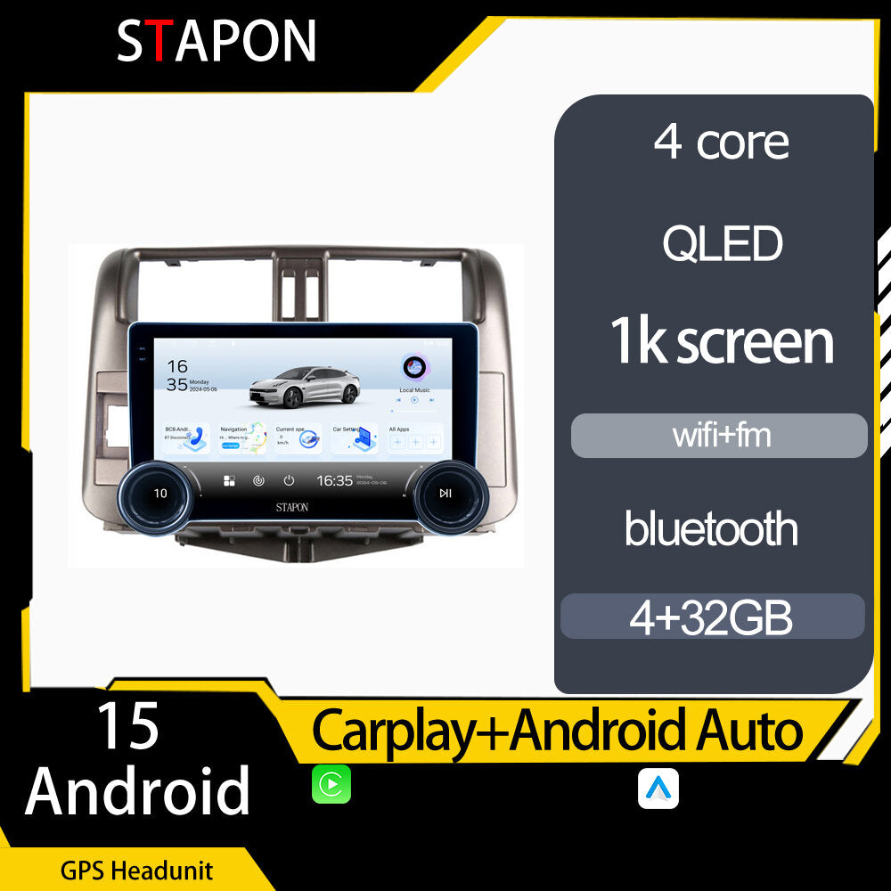 STAPON 10.5inch 4+32GB for toyota prado 2010-2013 android16 carplay android auto 2.5D qled 1k SCREEN quad CORE car android head unit stereo WiFi Bluetooth GPS FM rear view S105