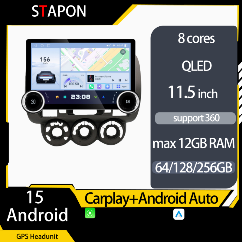 STAPON 11.5inch 64GB 128GB for honda jazz 2004-2007 android16 1920x1200p 2k screen carplay android auto 8CORE support 360camera car android headunit stereo 4g WiFi Bluetooth 5.0 GPS am FM rear view S115