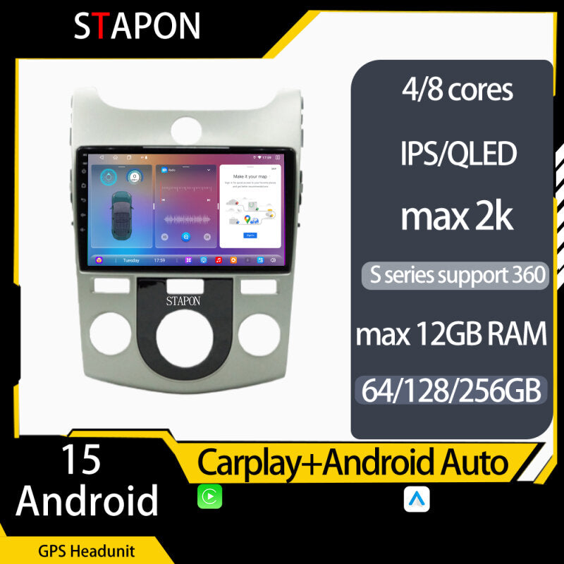 STAPON 9inch for kia forte 2009-2017 android16 64 128 256GB 2k QLED IPS voice command carplay android auto OCTA CORE DSP 4G LTE 360camera DASHCAM car stereo android head unit plug play with GPS rear view AM fM