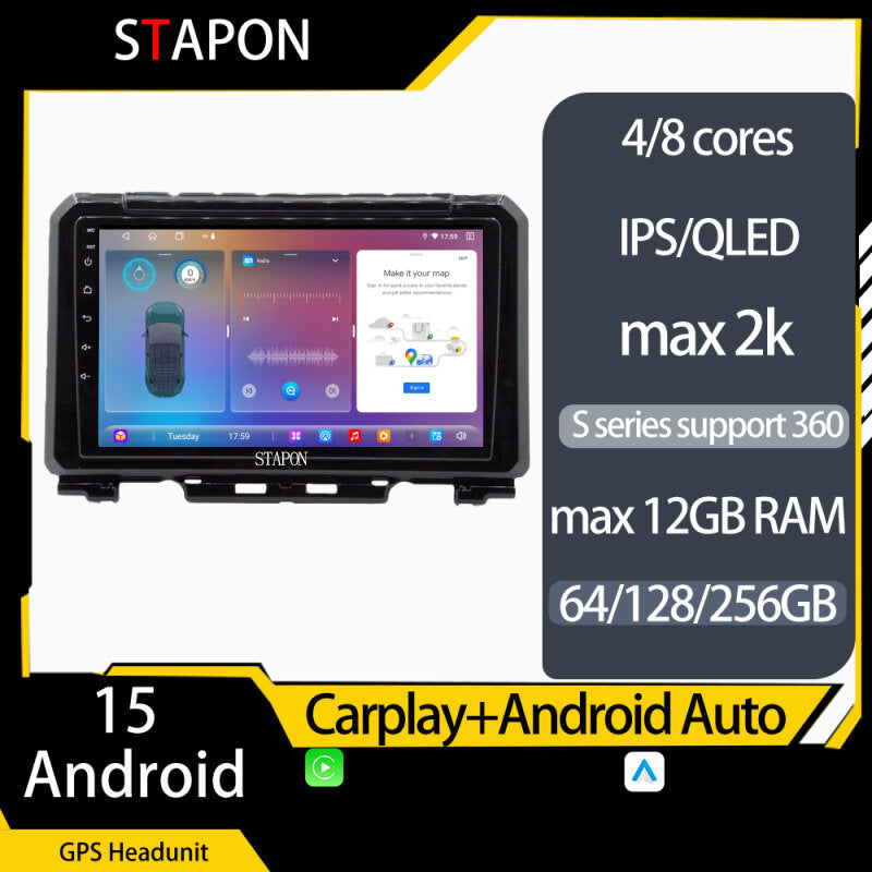 STAPON 9inch FOR Suzuki Jimny 2019-2025 android16 64 128 256GB 2k QLED IPS voice command carplay android auto OCTA CORE DSP 4G LTE 360camera DASHCAM car stereo android HEAD UNIT plug play MP5 player with WiFi GPS FM AM