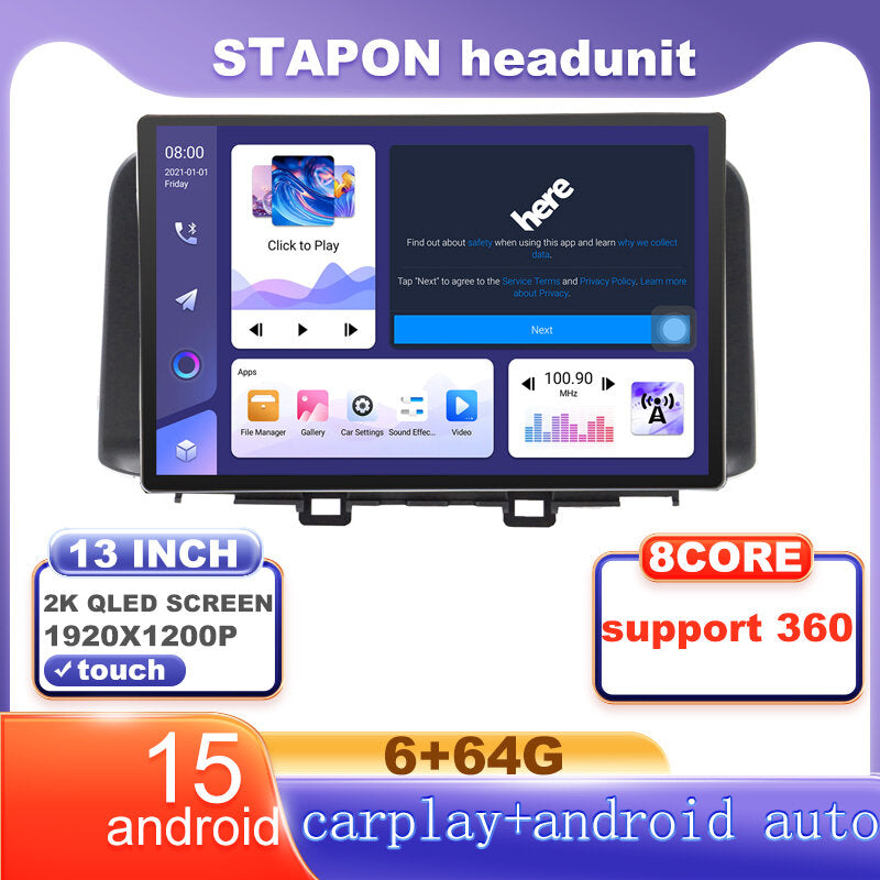 STAPON 13inch 6+64G for hyundai android16 1920x1200p 2k screen carplay android auto OCTA CORE support 360camera car android headunit car android stereo WiFi Bluetooth 5.0 GPS FM rear view S133
