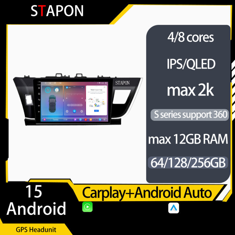 STAPON 10inch for Toyota COROLLA altis 2014-2016 64 128 256GB android16 2k QLED IPS carplay android auto OCTA CORE DSP 4G 360camera dashcam car stereo android HEAD UNIT plug play MP5 player WiFi Bluetooth GPS FM AM rear view
