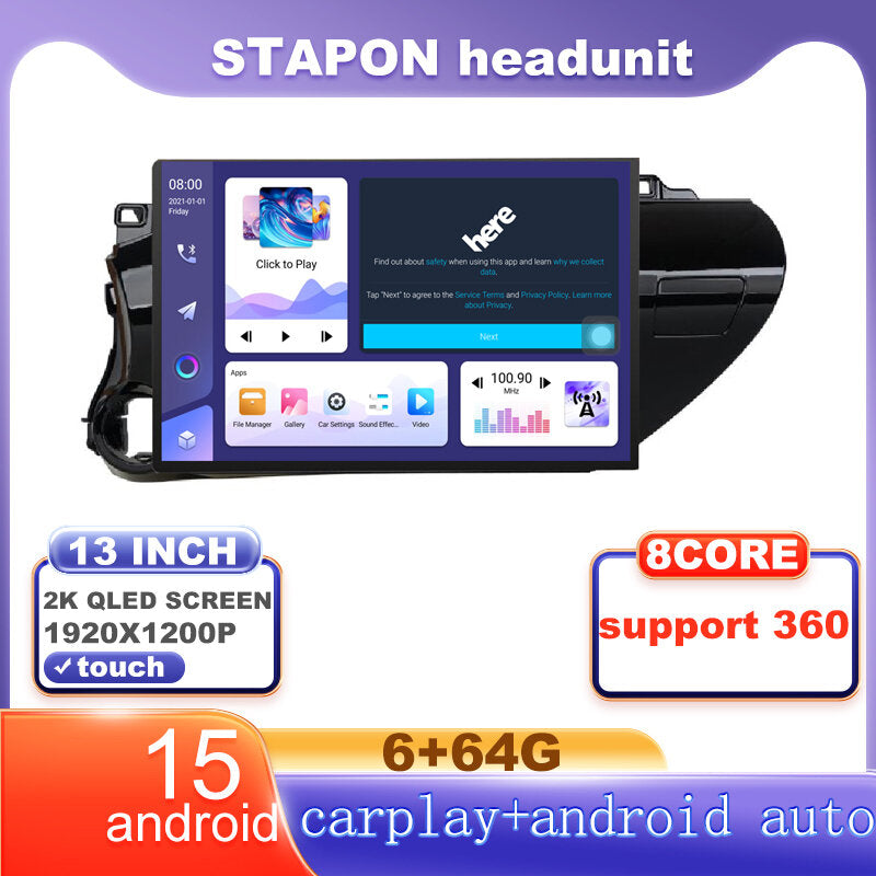 STAPON 13inch 6+64G for toyota hilux 2016-2025 android16 1920x1200p 2k screen carplay android auto OCTA CORE support 360camera car android headunit car android stereo WiFi Bluetooth 5.0 GPS FM rear view S133